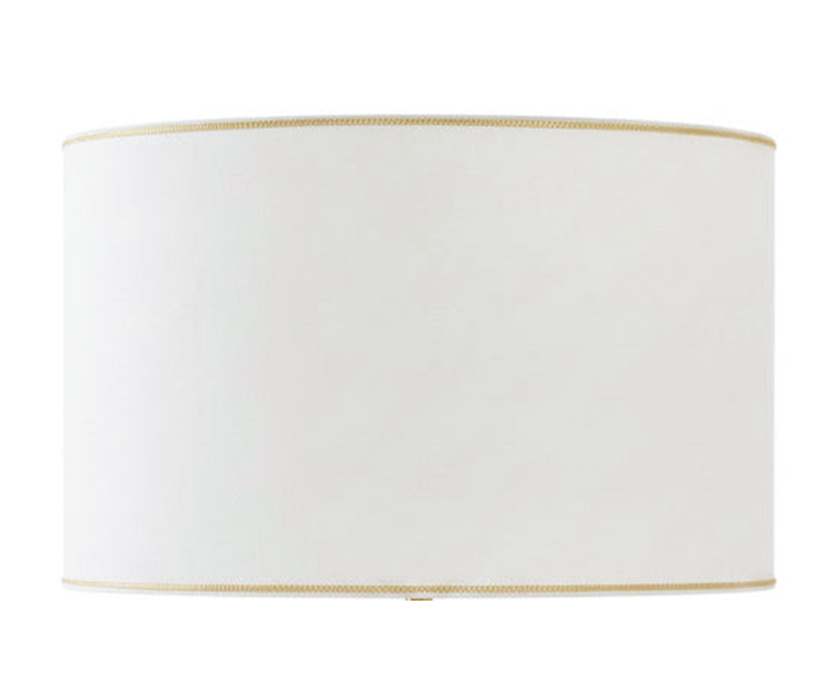 Lampenschirm Trommel (zylindrisch) in Beige aus Baumwolle mit goldfarbener Borte – für Tischlampen